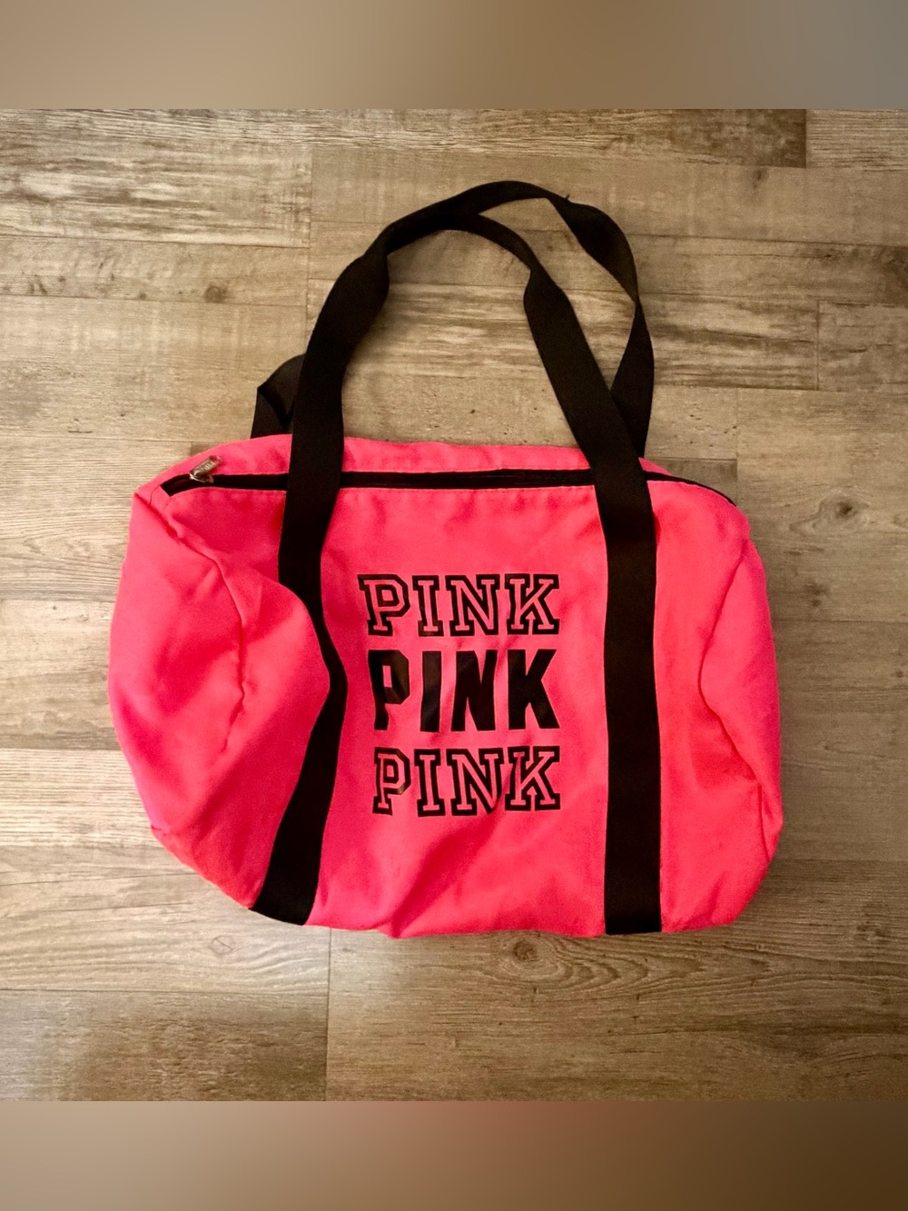 PINK Victoria's Secret Hot Pink Canvas Tote with Black Straps